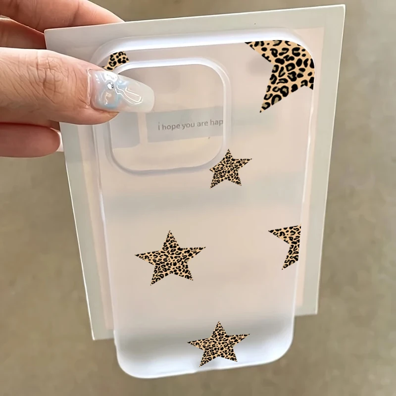 Funda de teléfono esmerilada con estrella de leopardo Simple y elegante para iPhone 17 Pro Max 16 15 14 Plus 13 12 Mini 11 7 8 XS X XR 16E 17Air