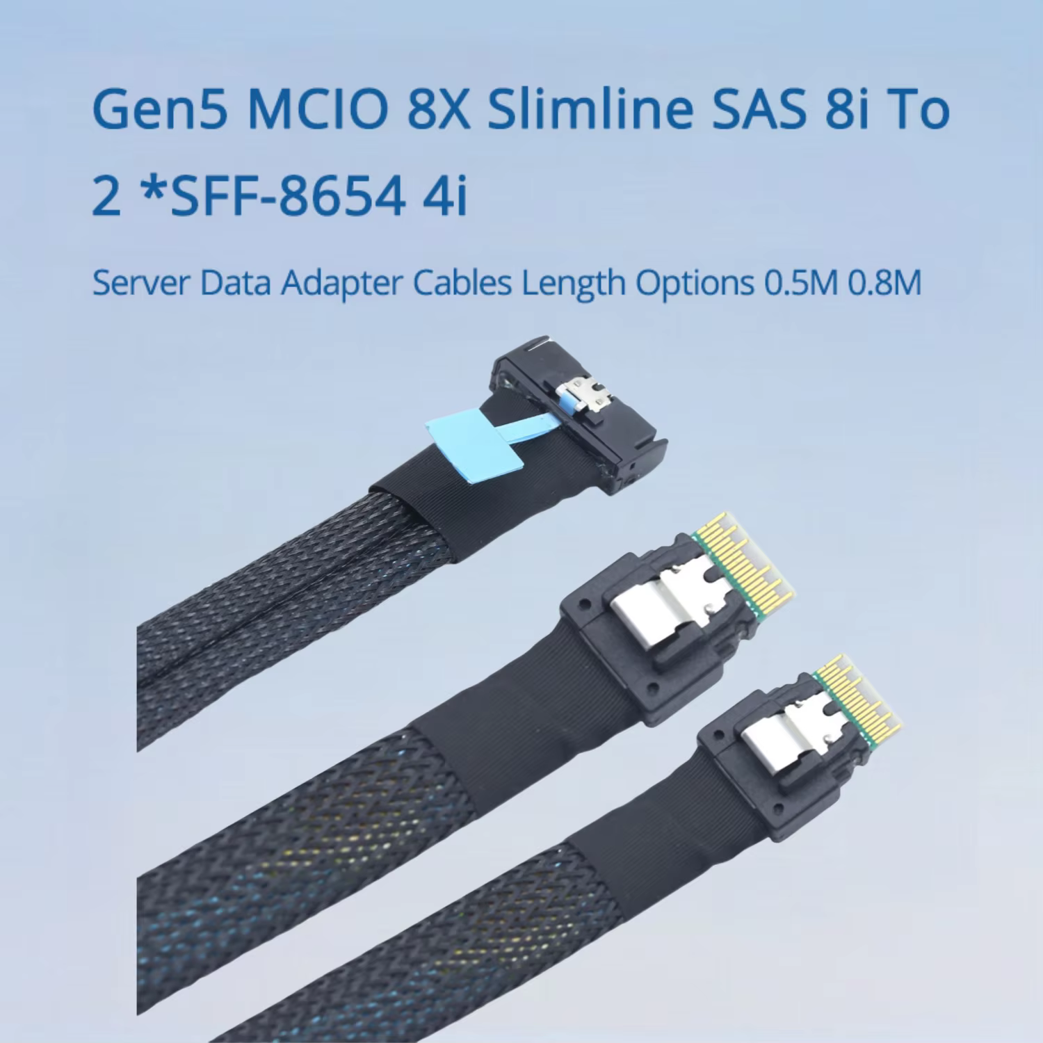 Gen5 MCIO 8X Slimline SAS 8i a 2 * SFF-8654 4i Cables adaptadores de datos de servidor Opciones de longitud 0,5 M 0,8 M