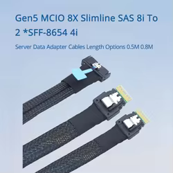 Gen5 MCIO 8X Slimline SAS 8i a 2 * SFF-8654 4i Cables adaptadores de datos de servidor Opciones de longitud 0,5 M 0,8 M