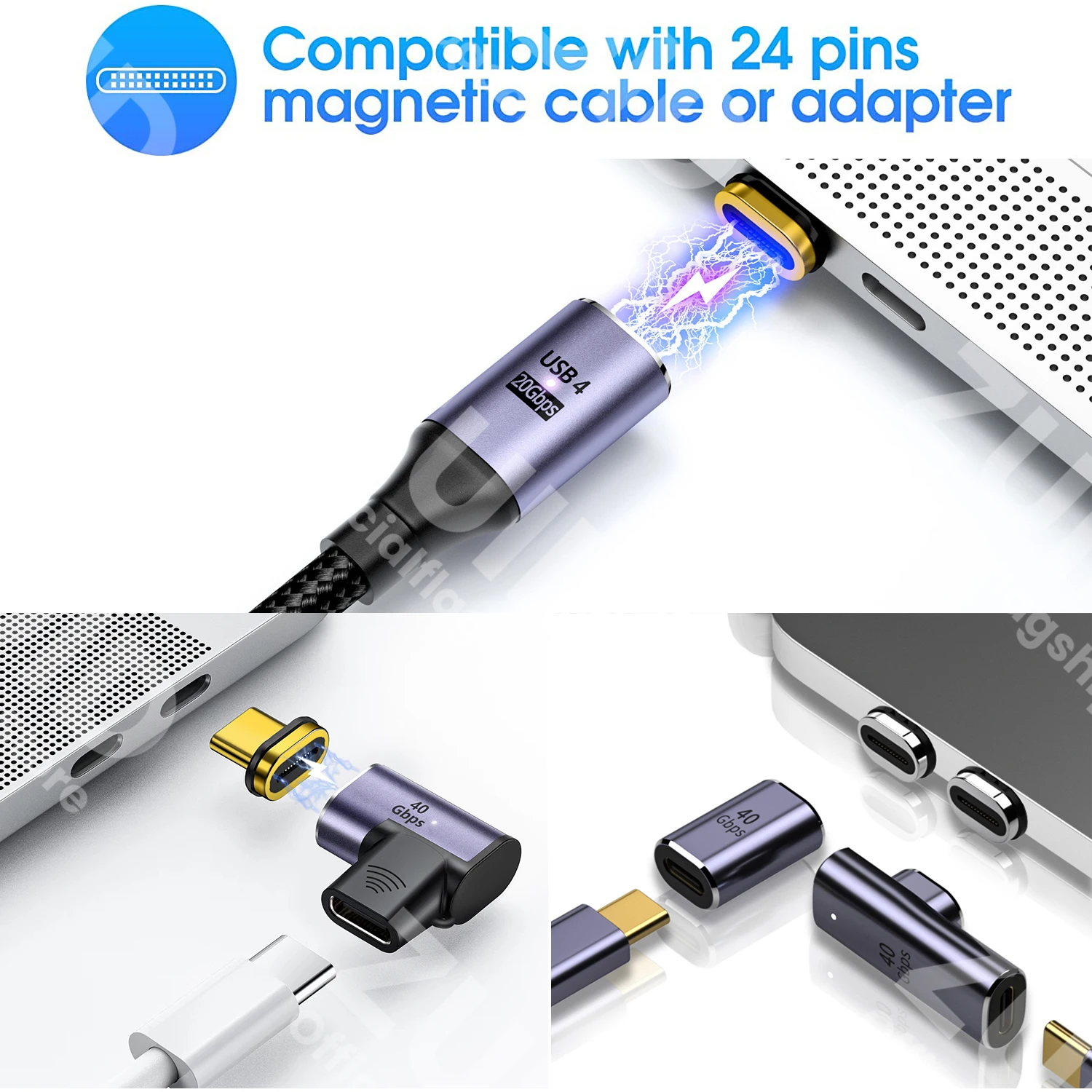Adaptador de Cable magnético USB tipo C de 24 pines, adaptador magnético USB 4,0, tapones antipolvo para teléfono móvil, convertidor de puntas magnéticas, 3/5/10 Uds. - imagen 4