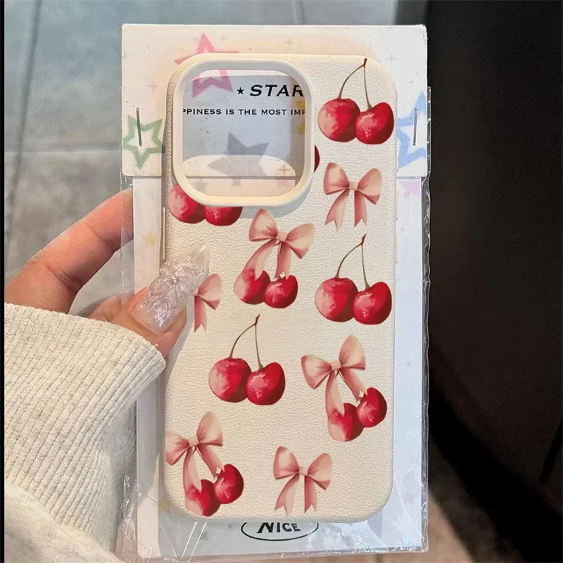 Funda mate esmerilada con diseño de lazo de cereza para iPhone 16, funda de silicona suave de TPU para iPhone 15 Pro Max 14 Plus 13 12 11 XS X XR 16E - imagen 2
