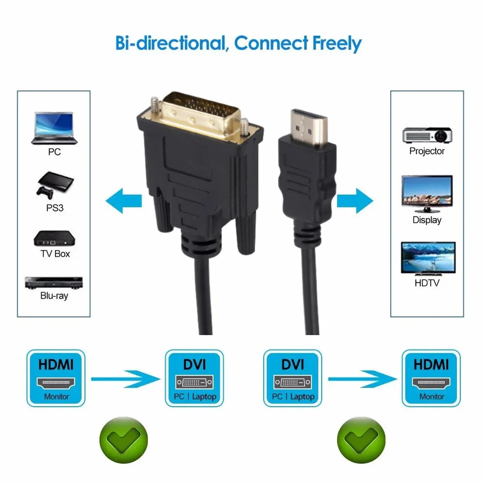 Cable adaptador HDMI bidireccional compatible con DVI, 4K, macho, 24 + 1 DVI-D a macho, Cable HDMI de alta velocidad para PS4/3, TV BOX, DVD, XBOX - imagen 2