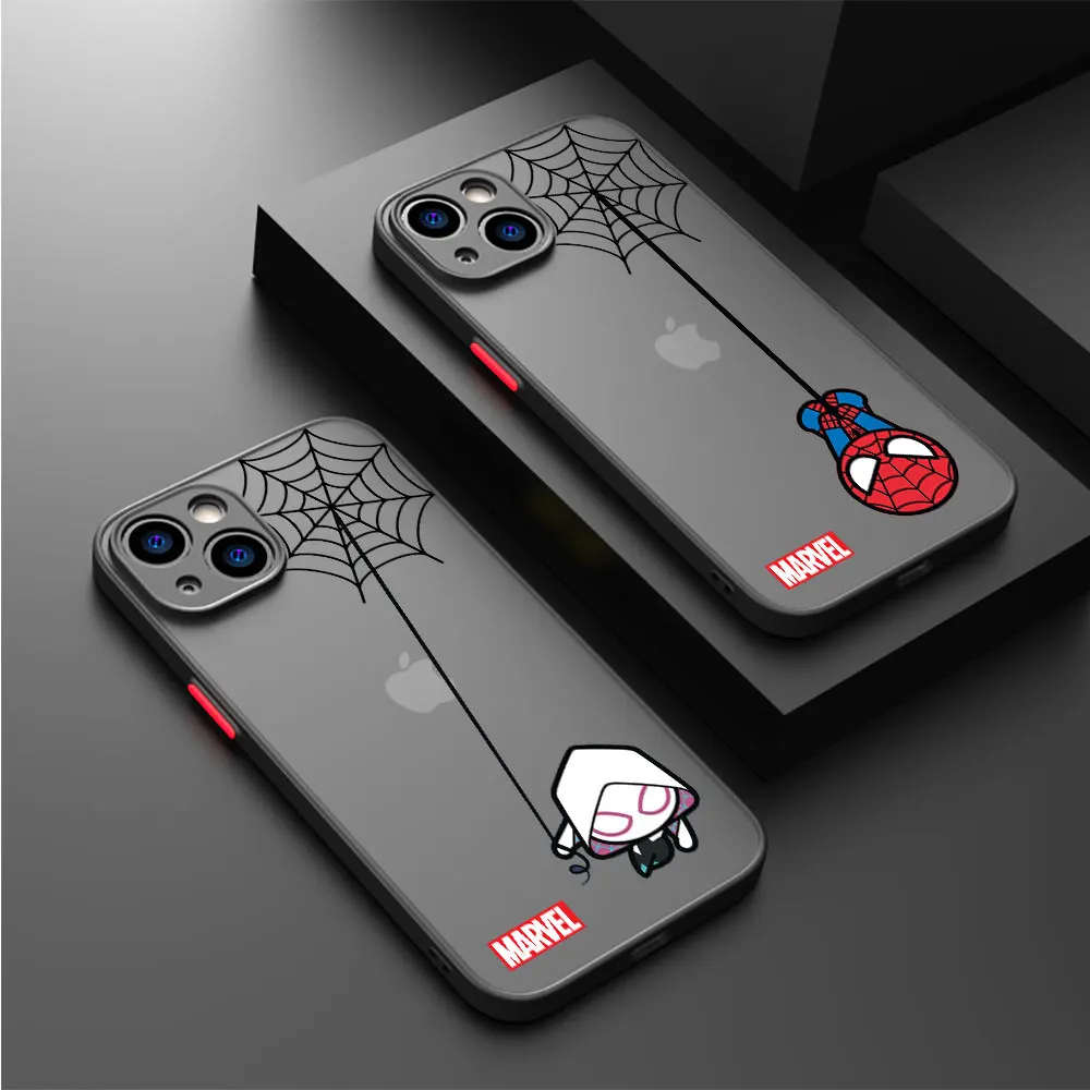 Funda mate para Apple iPhone SE XS Max 12 13 Mini 11 Pro 14 Pro XR 7 8 Plus 15ProMax estampado de lujo Marvel Spiderman lindo