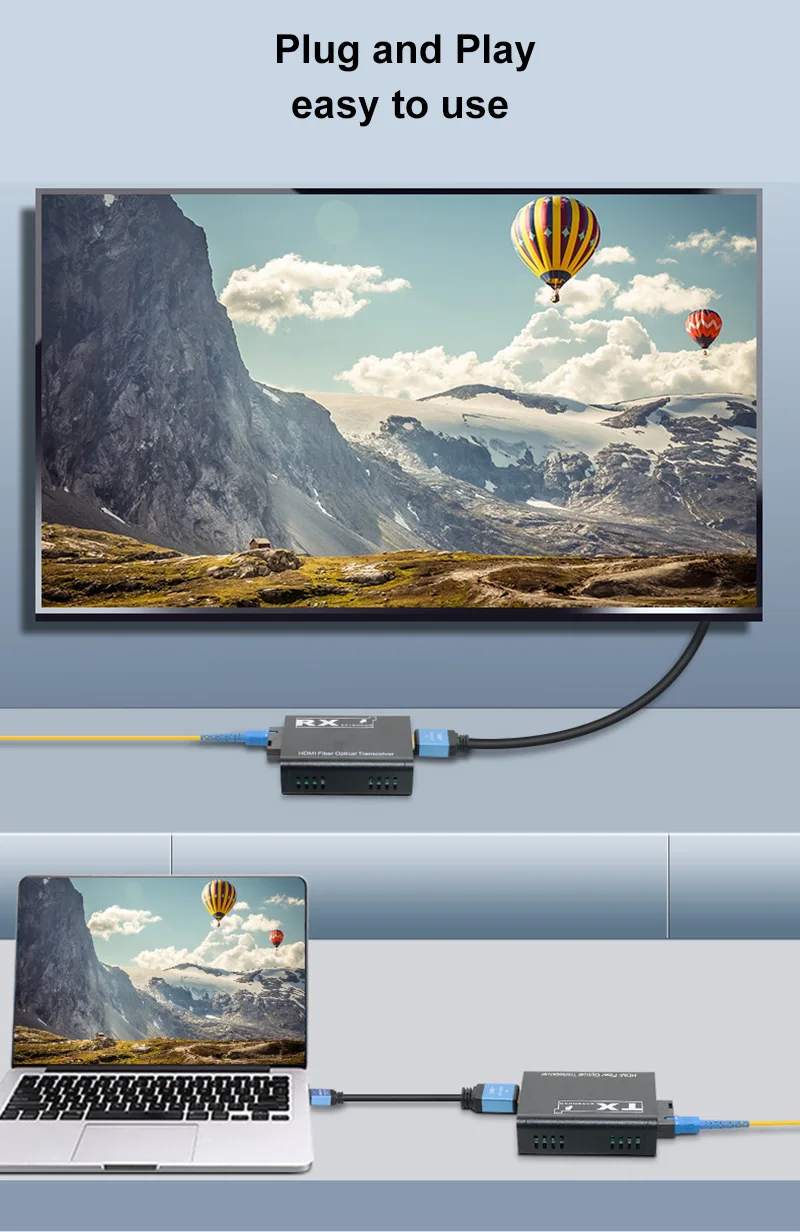 Extensor de fibra HDMI de 3KM y 20Km sobre un solo Cable de fibra óptica SC 1080P HDMI a convertidor receptor transmisor de vídeo de fibra óptica - imagen 5