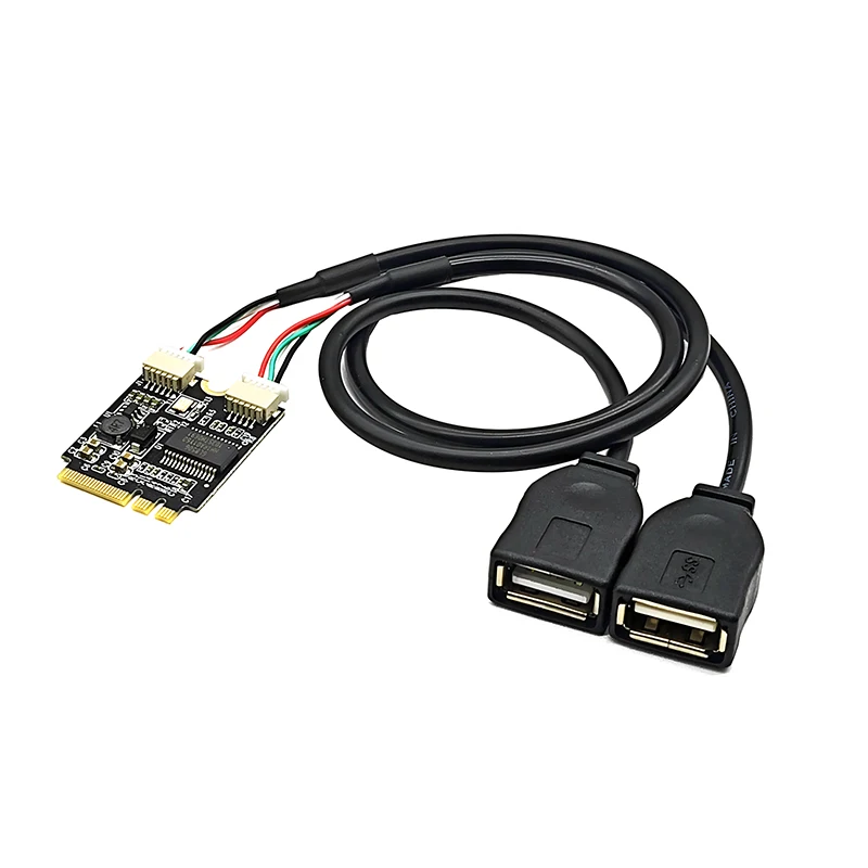 M.2 Key A/E a 2 puertos USB2.0 tarjeta elevadora GL850 Chip 30cm Cable de extensión USB portátil M2 interfaz WIFI clave A + E a adaptador USB Dual - imagen 5