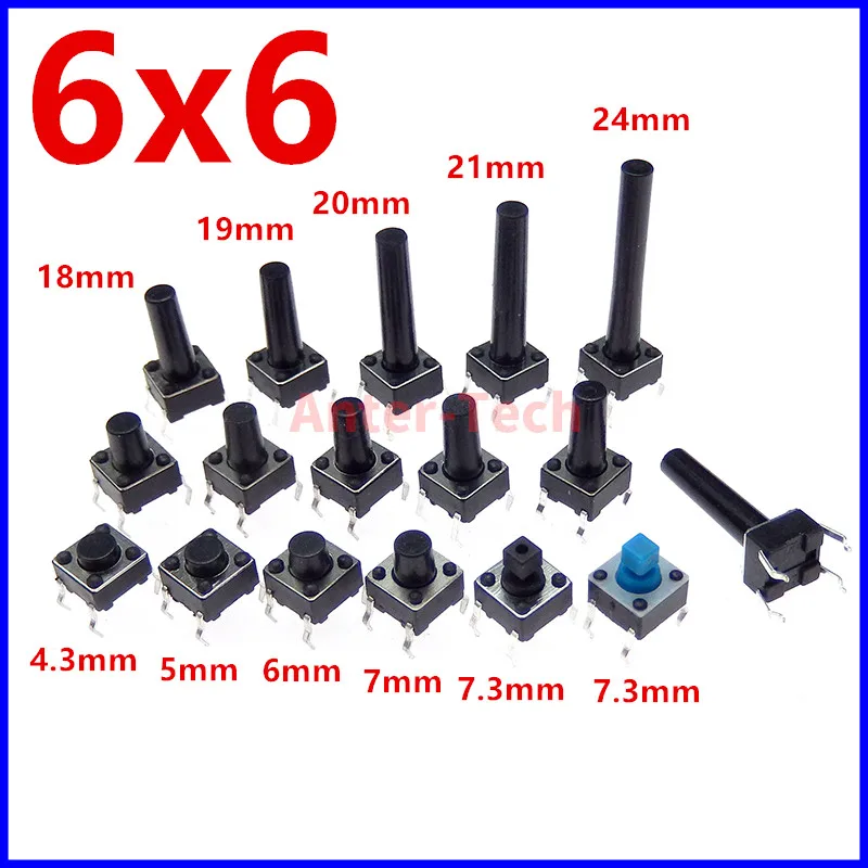 50 Uds DIP 6*6*4,3mm 5mm 6 7 8 9 10 11 12 13 14 15 16 17 6X6 4 pines táctil botón Micro interruptor interruptores DIP de reinicio automático
