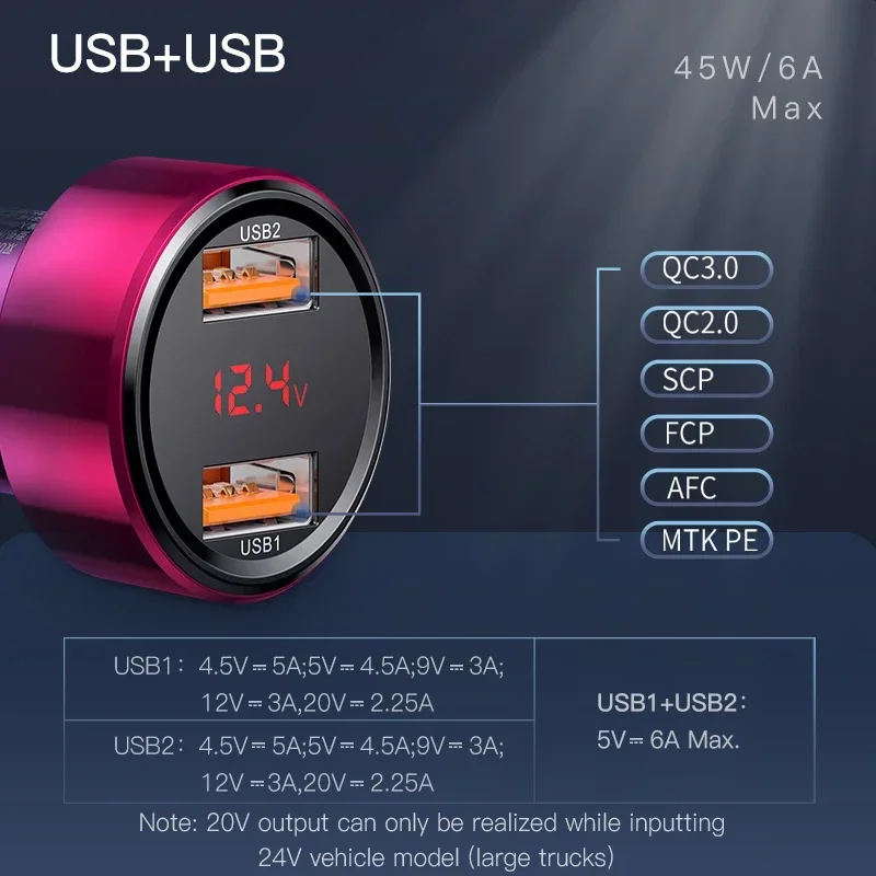 Baseus Cargador Coche 45W USB-C PD Carga Rápida Quick Charge 3.0 - imagen 2
