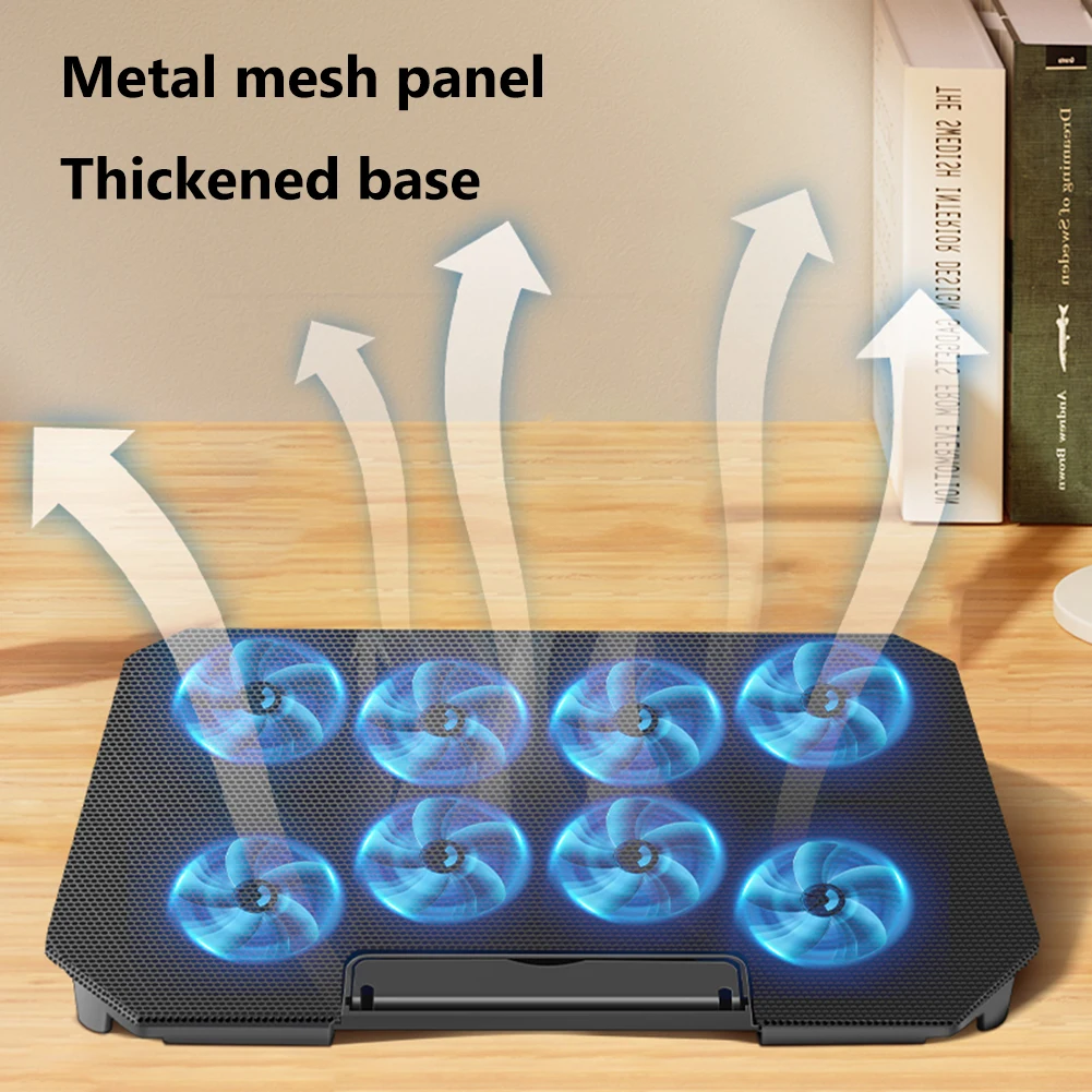 Enfriador de ordenador portátil para juegos de 16 pulgadas con 8 ventiladores silenciosos, soporte para Notebook, puerto USB Dual, almohadilla de refrigeración plegable para Notebook/teléfonos/MESA - imagen 4