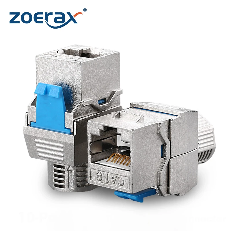 ZoeRax Keystone Jack RJ45 Cat8 STP Blindado Zinc – Sin Herramientas