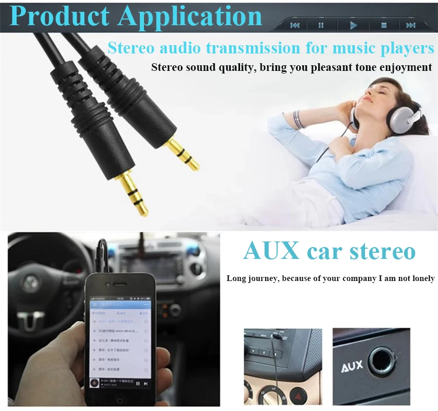 Cable de audio de 3,5mm a 3,5mm, conexión de interfaz de audio estéreo para coche, teléfono móvil, altavoces de ordenador - imagen 3