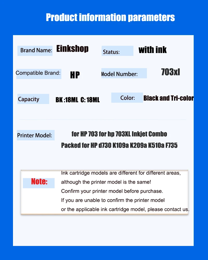 Einkshop-cartucho recargable para impresora HP 703xl, recambio de tinta Compatible con hp 703, HP 703XL, d730, K109a, K209a, K510a, F735 - imagen 3