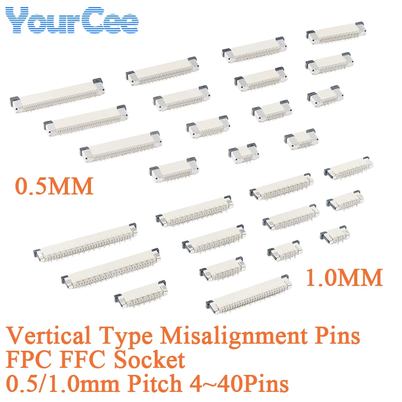 10 Uds conector FPC FFC 0,5mm 1,0mm paso tipo Vertical desalineación pines cruzados 4 5 6 8 10 12 16 18 20 26 28 30 34 40pin