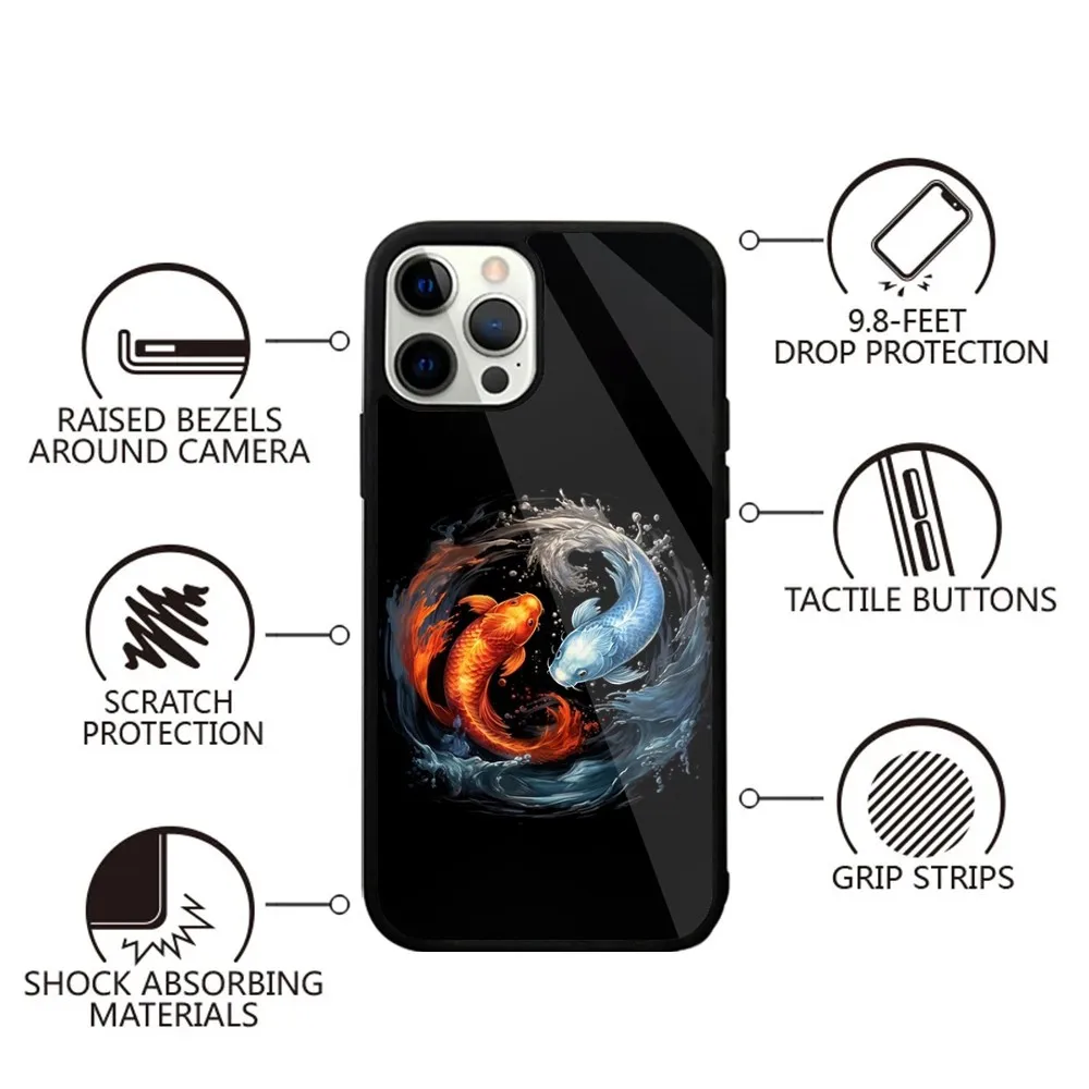 Koi Carp Fish Yin Yang Art funda de teléfono para iPhone 16,15,14,13,12,11,Plus,Pro,Max,Mini Magsafe, carga inalámbrica magnética - imagen 4
