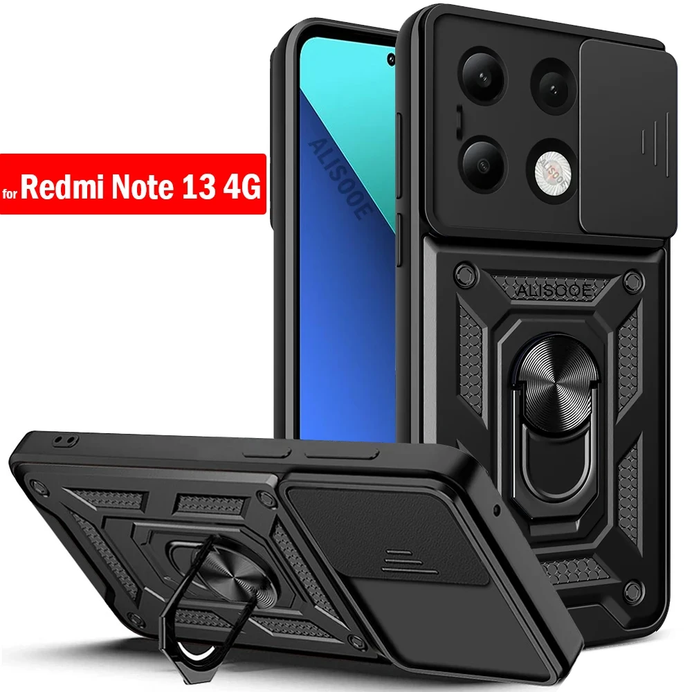 Funda para Redmi Note 13 4G, Funda deslizante con anillo para cámara, Funda protectora para teléfono para Xiaomi Redmi Note 13 4G Armor Capa - imagen 2