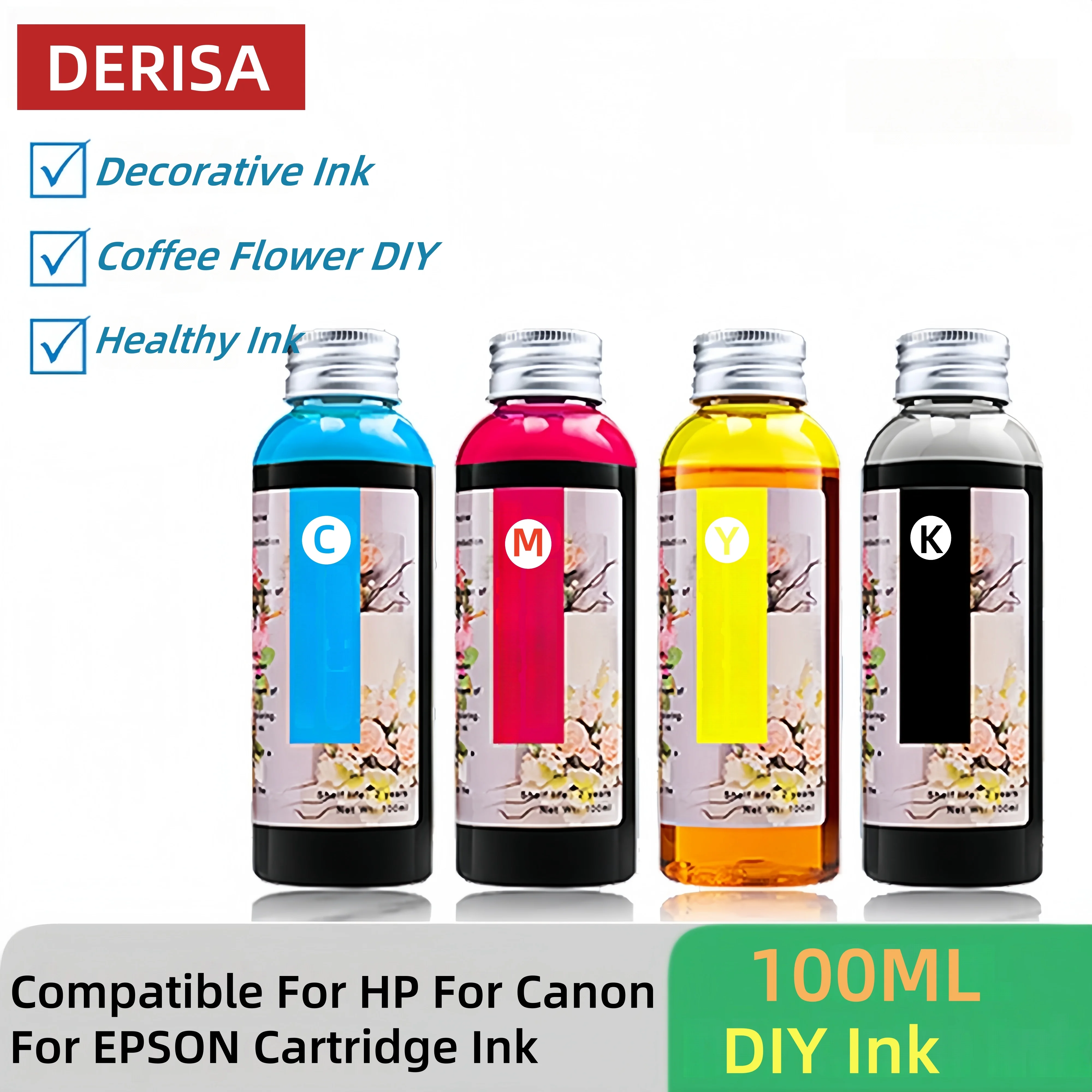 Tinta decorativa para Canon, Epson, HP, todas las marcas, café, arte, Latte, impresora, máquina de impresión en pastel, bebida, tinta de flor rosa