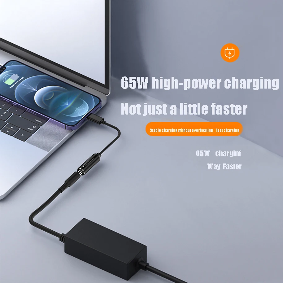 Convertidor de puerto de alimentación de CC tipo C, Cable adaptador de carga de batería de 5V/9V/20V, Puerto cuadrado, PD65w DC hembra a C macho, 1 unidad - imagen 5