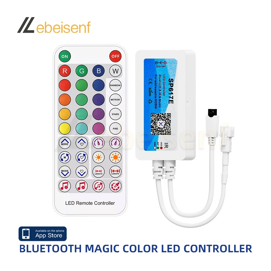Controlador LED de música SK6812-RGBW SP617E micrófono incorporado WS2814 TM1824 SM16704 UCS2904 tira de luz LED aplicación Bluetooth IOS DC5-24V