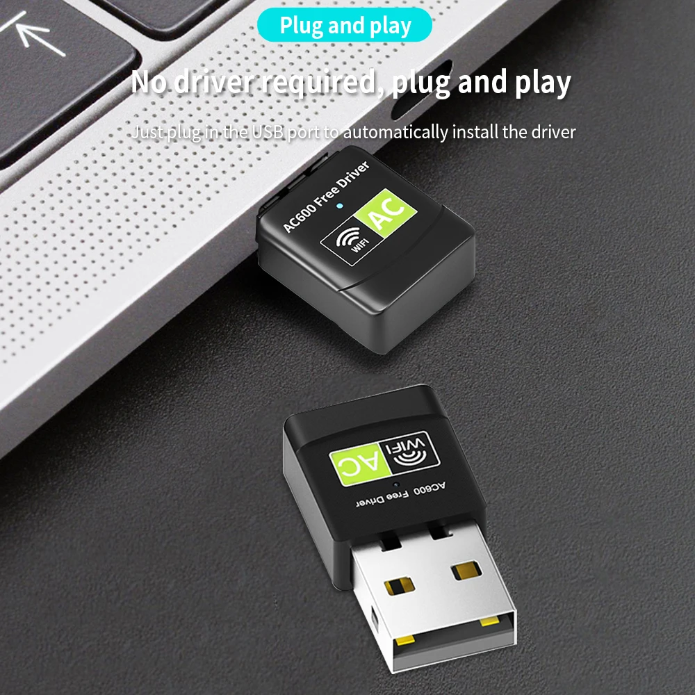 TISHIRC-Adaptador de tarjeta de red inalámbrica de doble banda de 600Mbps, adaptador WIFI Ethernet USB 2,4 de 2,0 GHz + 5GHz para PC y portátil - imagen 3