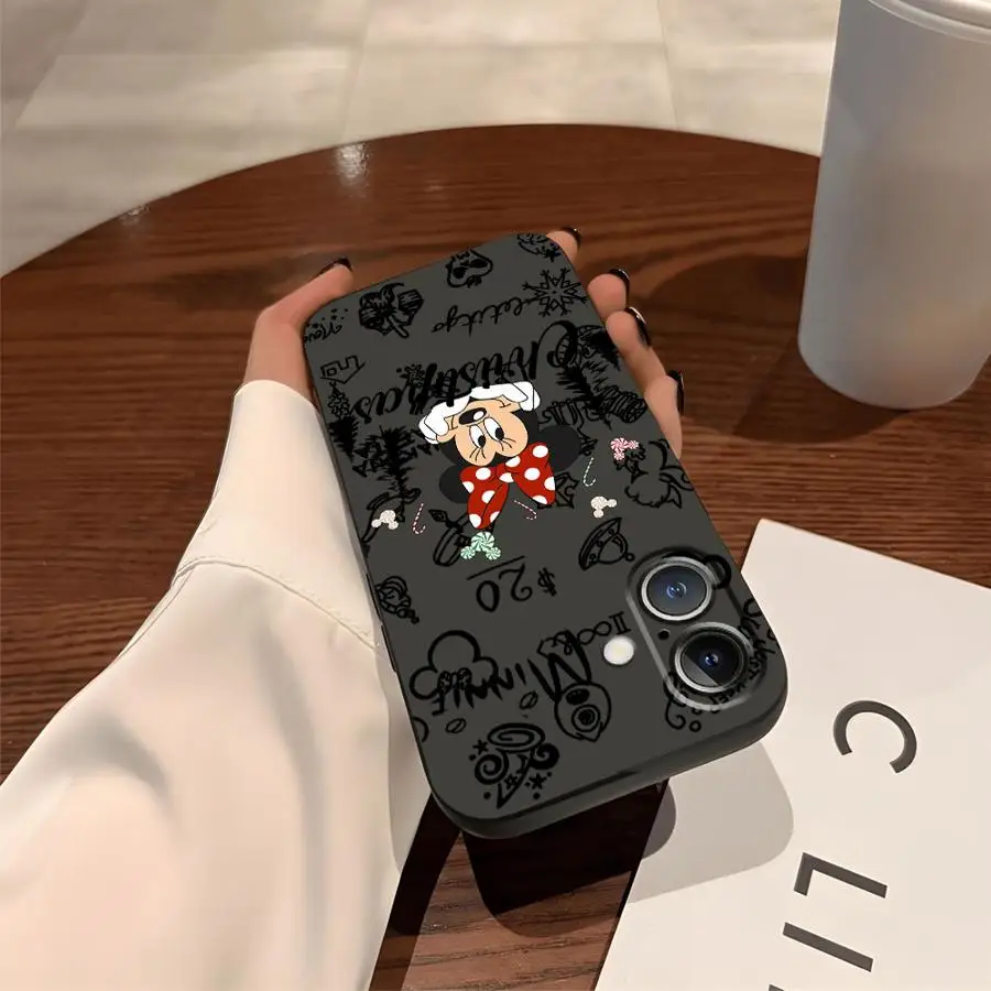 Funda de teléfono suave negra para iPhone XR 7 8 15 16 14 Plus XS Max 13 12 11 17 Pro Max 17Air dibujos animados Mickey Minnie Navidad - imagen 3