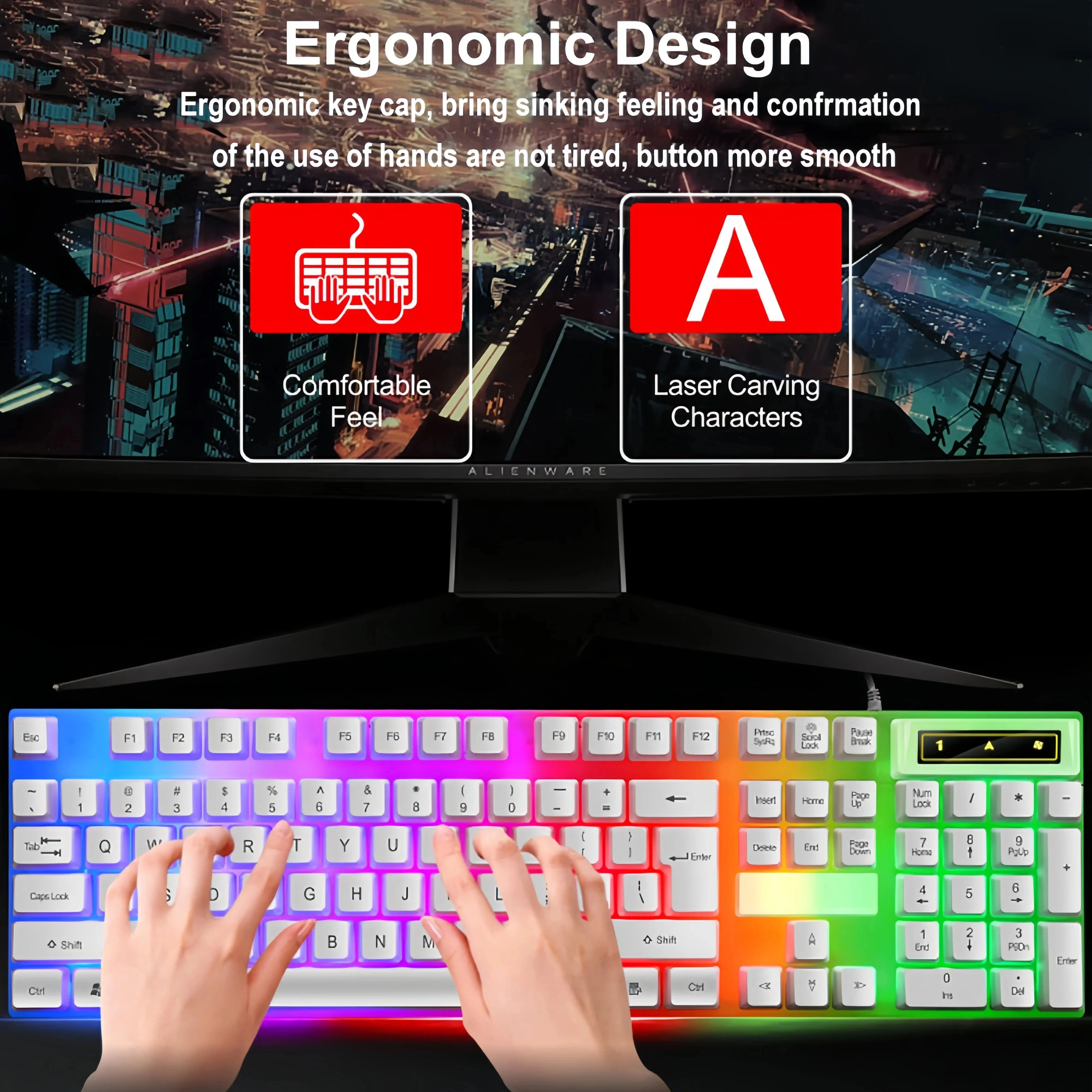 Juego de teclado y ratón con cable, Teclado mecánico luminoso USB, juego de ratón, teclado para juegos de 104 teclas para PC, portátil, juegos de ordenador y oficina - imagen 2