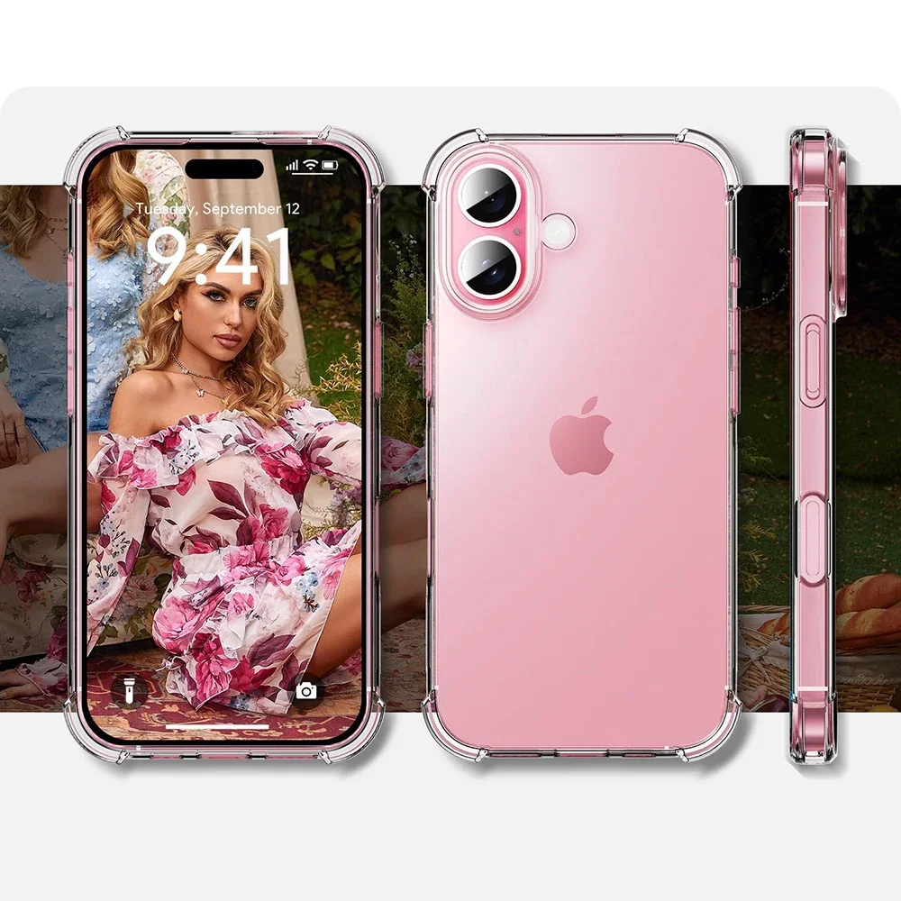 Funda suave de silicona para teléfono a prueba de golpes para iPhone 17 16 15 14 13 12 11 Pro Max Plus, carcasa trasera transparente ultrafina de TPU de lujo - imagen 2