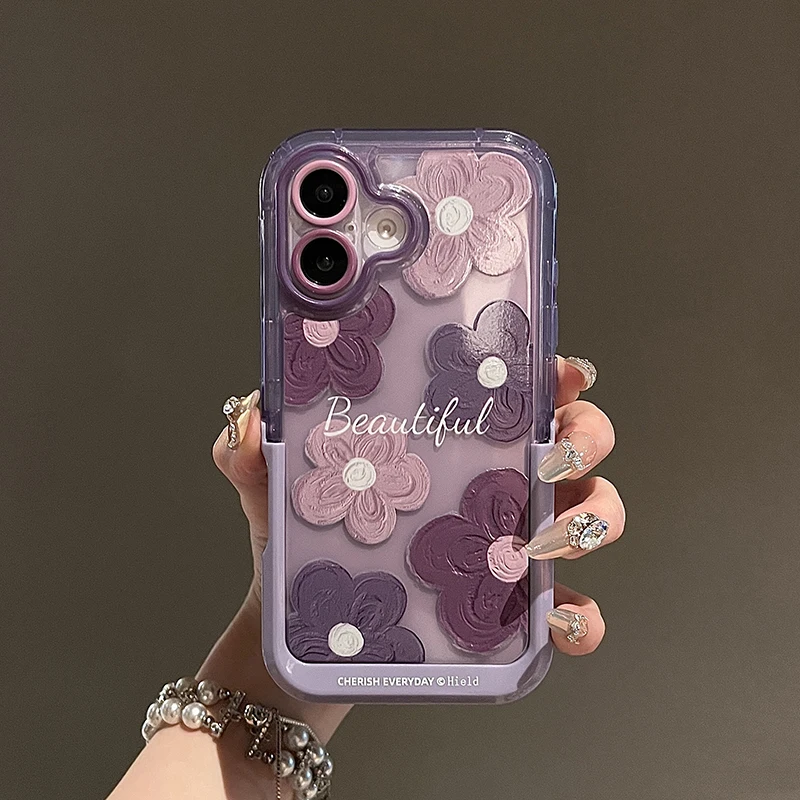 Hermosas flores soporte Invisible contraportada transparente para iPhone 11 12 13 14 15 16 17 Pro Max funda con soporte plegable - imagen 5