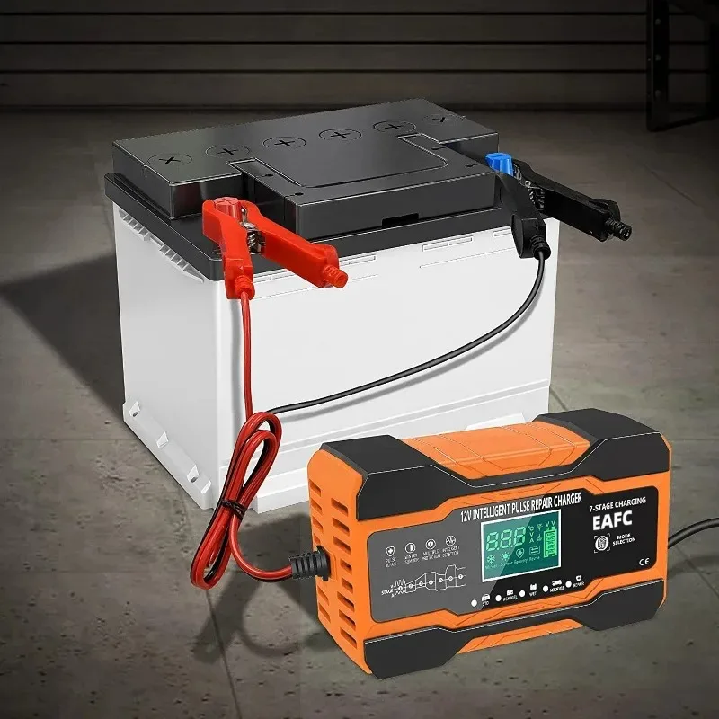 Cargador de batería de coche, carga de 12V 12A para baterías de coche, reparación de pulso de carga de 7 etapas para pantalla LCD de plomo y ácido húmedo de GEL AGM - imagen 5