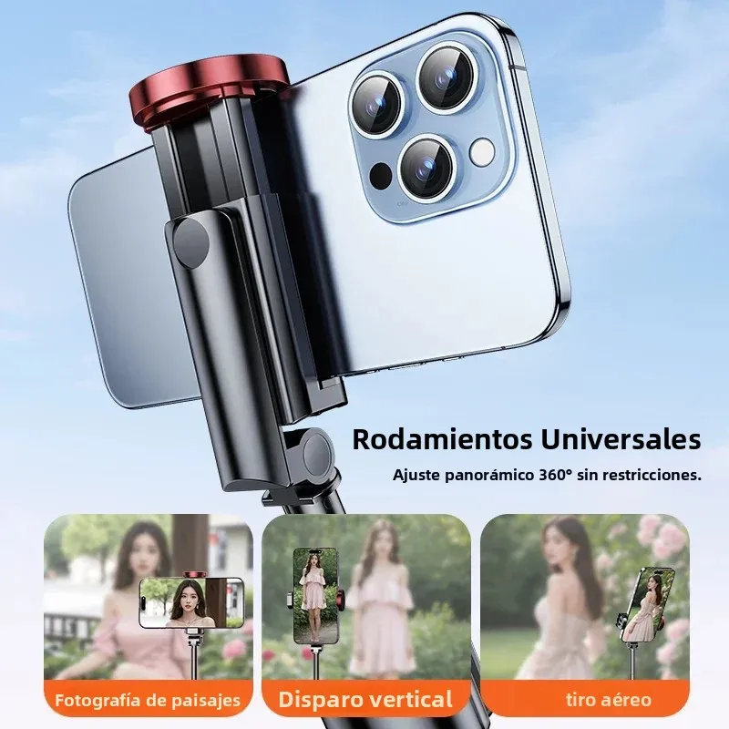 Palo de Selfie de 1,1 m, soporte para teléfono de diseño integrado portátil, elástico ultralargo, control remoto por Bluetooth con trípode de luz de relleno - imagen 5