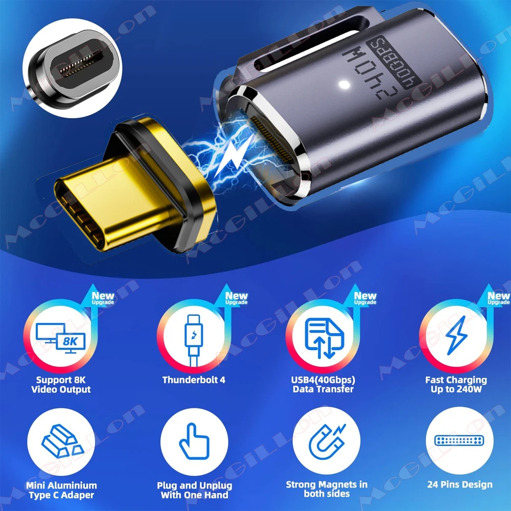 Adaptador USB4.0 40Gbps PD240W USB C a tipo C Thunderbolt4 8K @ 60Hz 48V @ 5A convertidor de carga rápida adaptador de datos OTG para Macbook - imagen 3