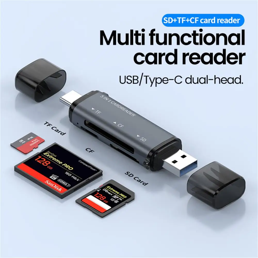 Lector de tarjetas USB 5 en 1 tipo C multifuncional USB 2,0 a SD TF CF lector de tarjetas inteligentes para PC portátil accesorios tabletas cámaras
