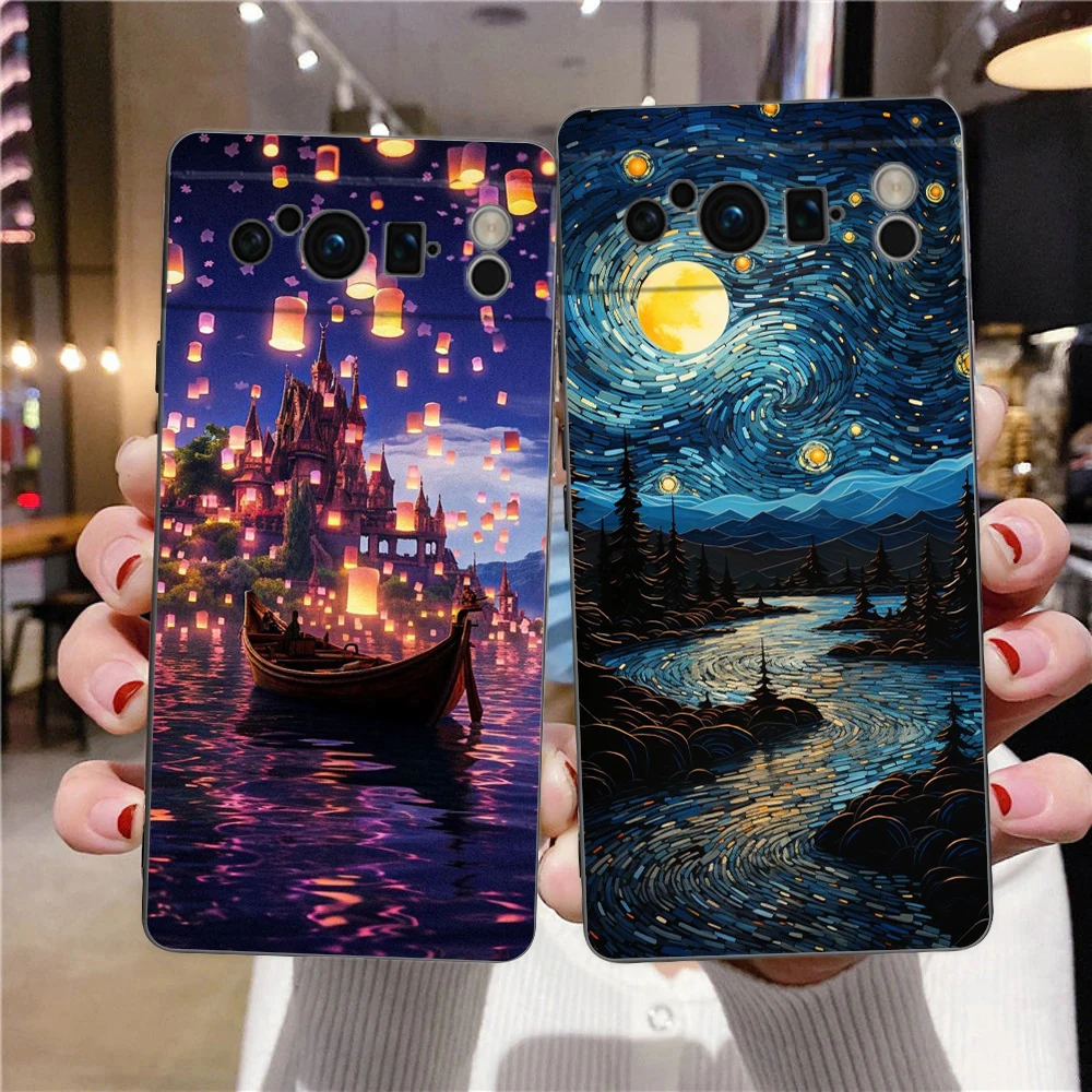 Funda de teléfono para Google Pixel 8 7 6 Pro 8A 7A 6A TPU carcasa de silicona suave a prueba de golpes cubierta negra noche estrellada van gogh