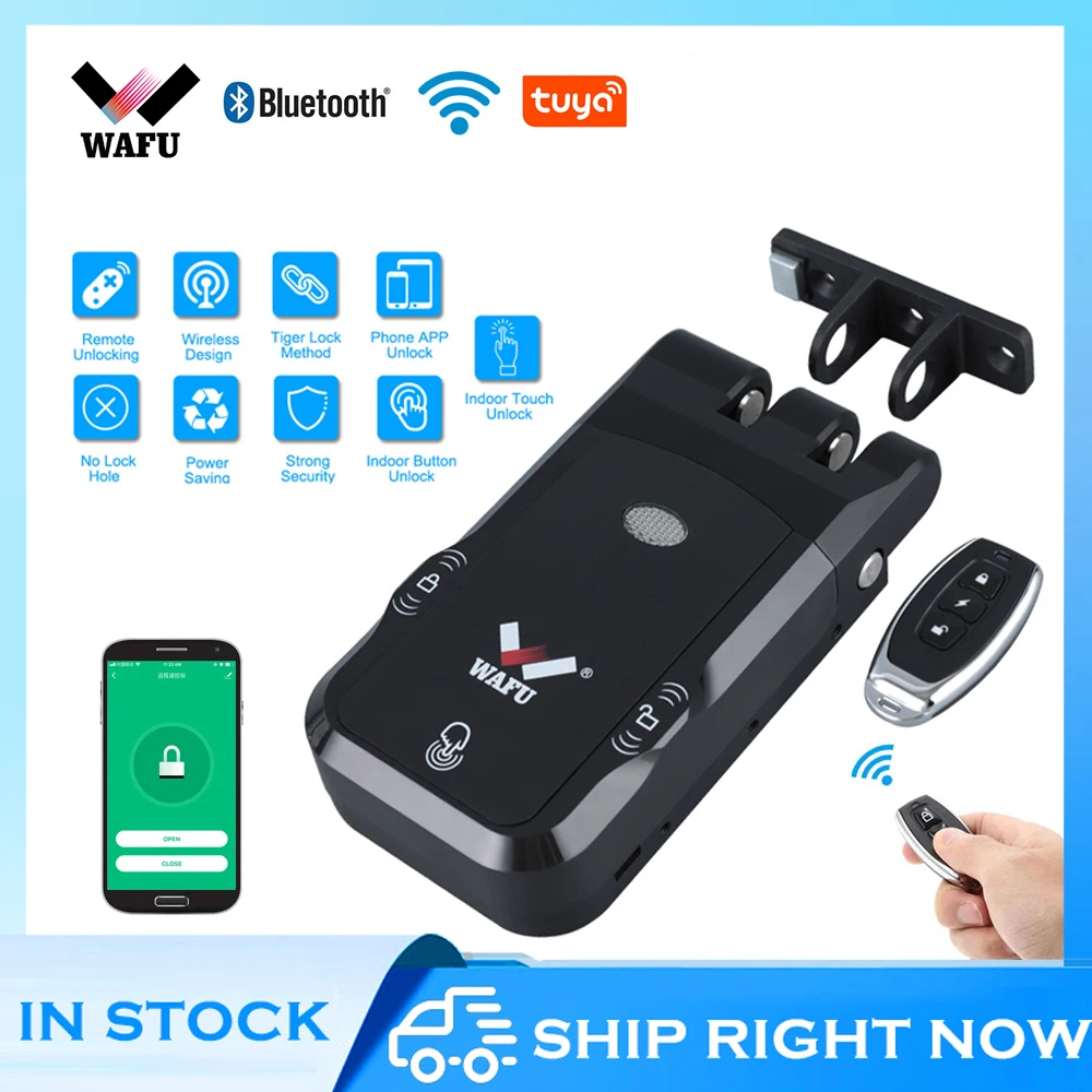 WAFU Tuya cerradura de puerta inteligente Control remoto electrónico Digital protección de seguridad soporte hogar inteligente cerradura de inducción Invisible