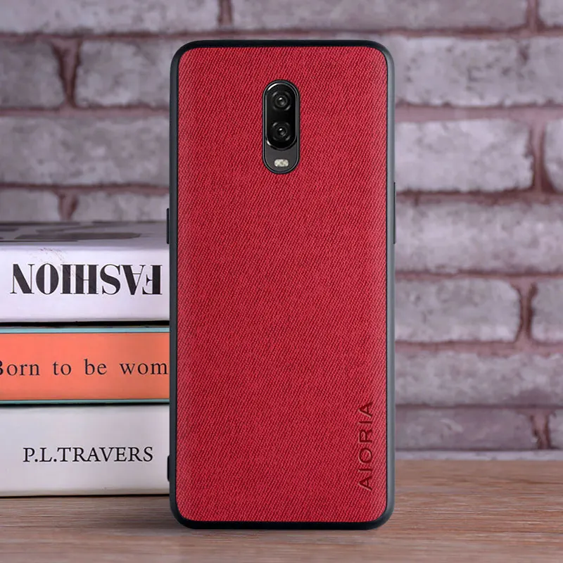 Funda de cuero textil para Oneplus 6T TPU suave con cubierta trasera dura de diseño de protección de cámara de material de PC - imagen 5