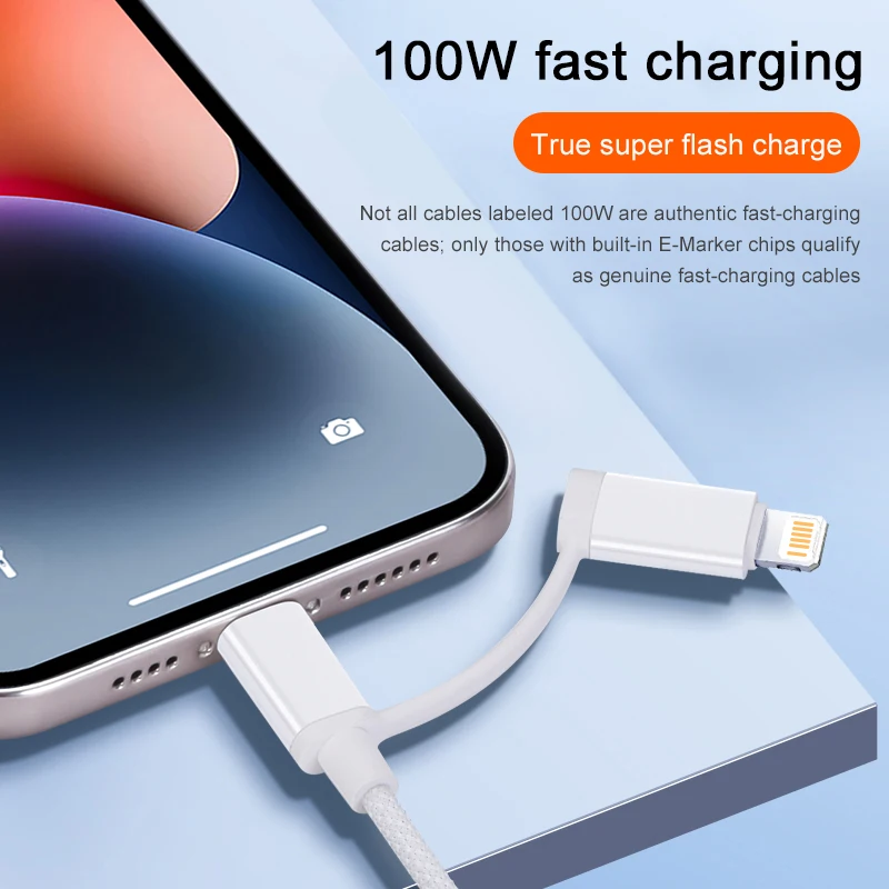 Cable USB de carga rápida tejido de 100W para Apple iPhone 14 13 12 11 17 Air 15 16 Pro Max Plus tipo C Cable de fecha accesorios de teléfono - imagen 5