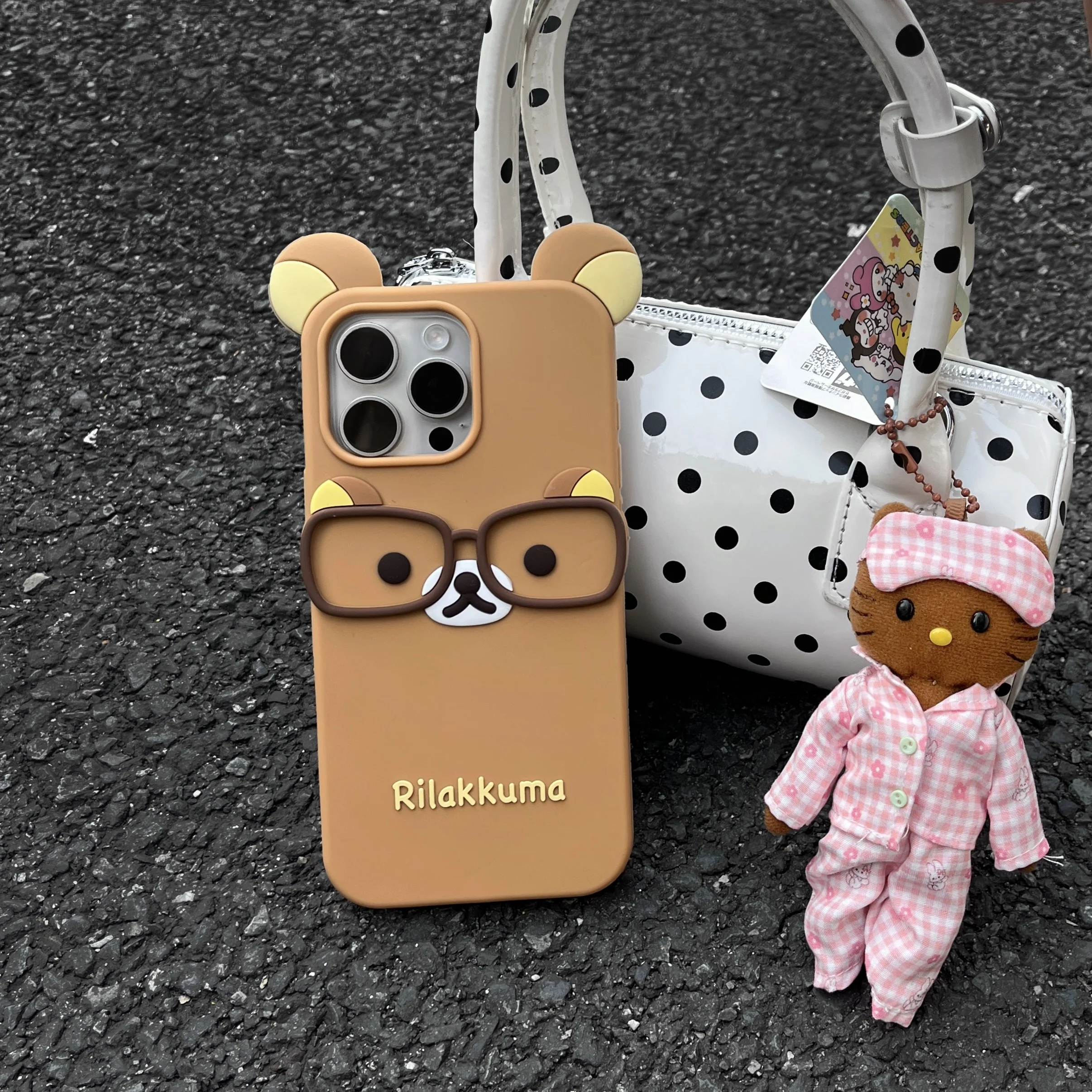 Lindas gafas 3D Rilakkuma para iPhone 17 16 15 14 13 12 11 Pro Max Plus 6 7 8 Plus funda suave de silicona