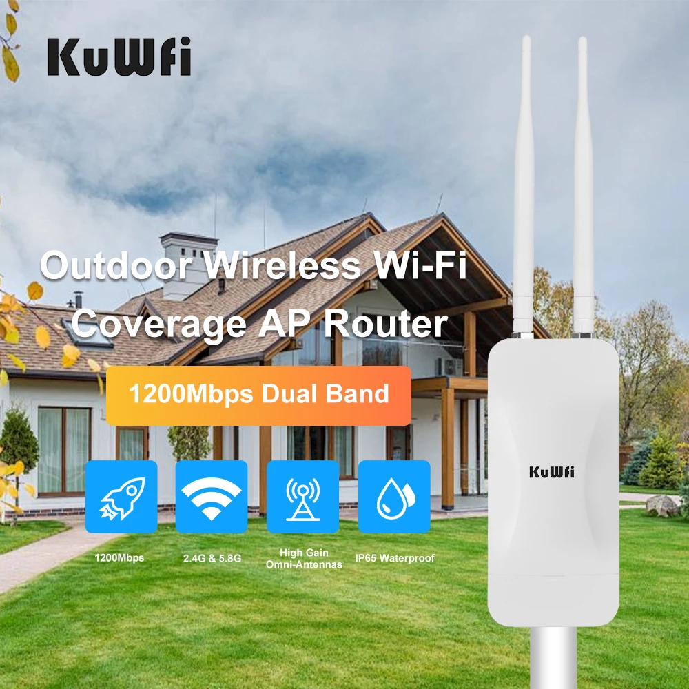 Repetidor WiFi KuWFi de 1200Mbps, doble Dand, 2,4G, 5Ghz, extensor WIFI de alta potencia, cobertura inalámbrica de largo alcance para exteriores de área amplia - imagen 3