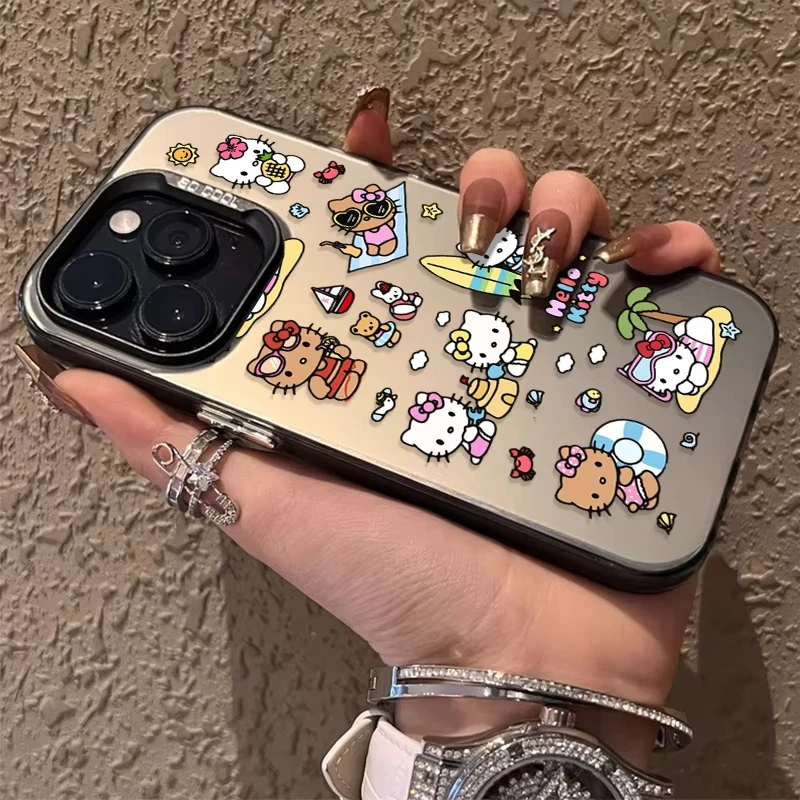 Funda bonita de Hello Kitty con piel rosa y marrón para Samsung Galaxy A15 A35 A54 A55 S25 Ultra S24 FE S23 Plus S22 S21, funda a prueba de golpes - imagen 3