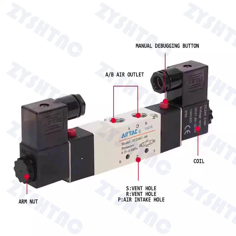 Válvula Solenoide AIRTAC 4v220-08 válvula de aire AC220V válvula de inversión de doble bobina de dos posiciones y cinco vías DC24V AC110V DC12 control dual - imagen 4