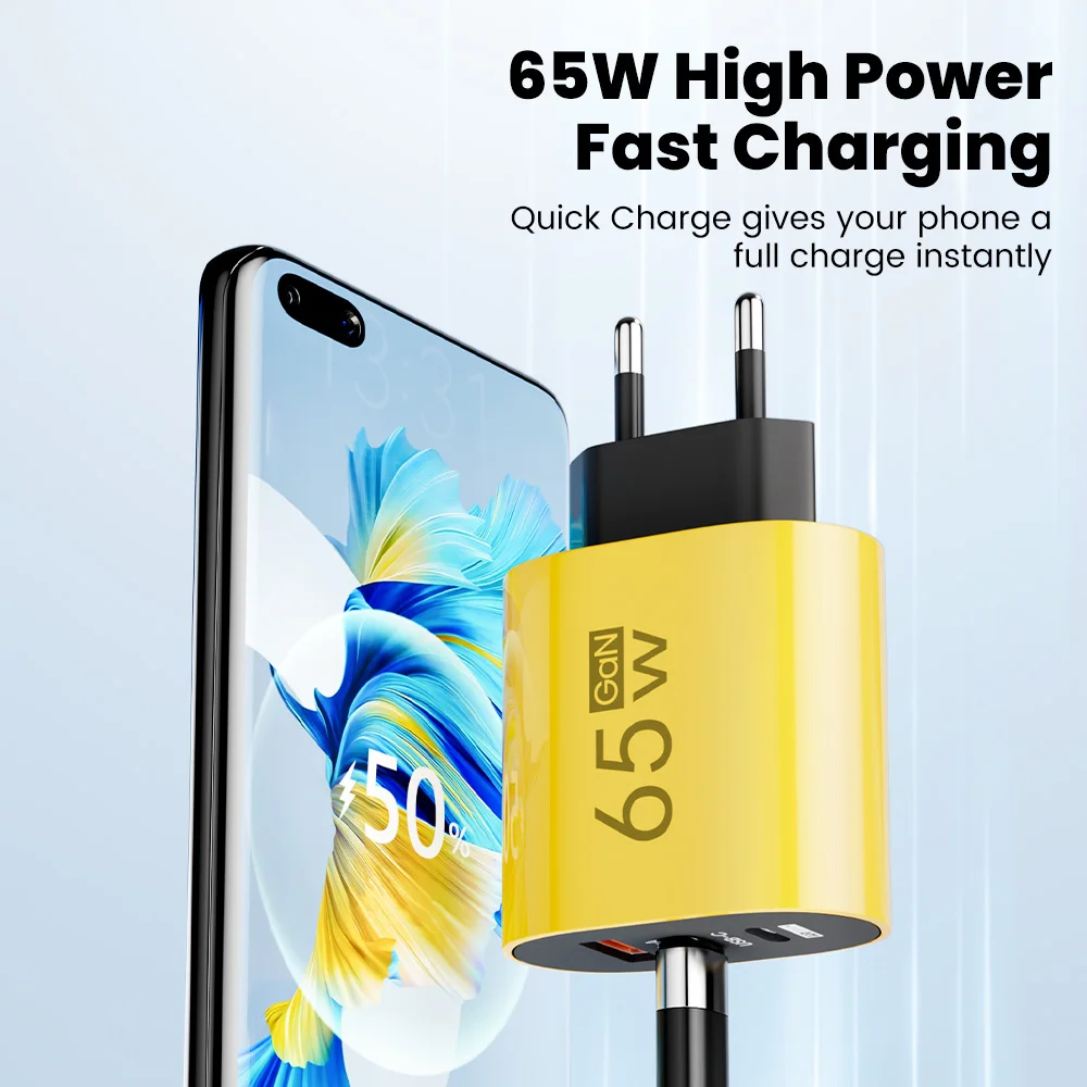 Cargador USB tipo C de 3 puertos 65W PD QC3.0 cargador de pared adaptador de carga rápida para iphone Xiaomi Samsung Huawei cargador USB C - imagen 3