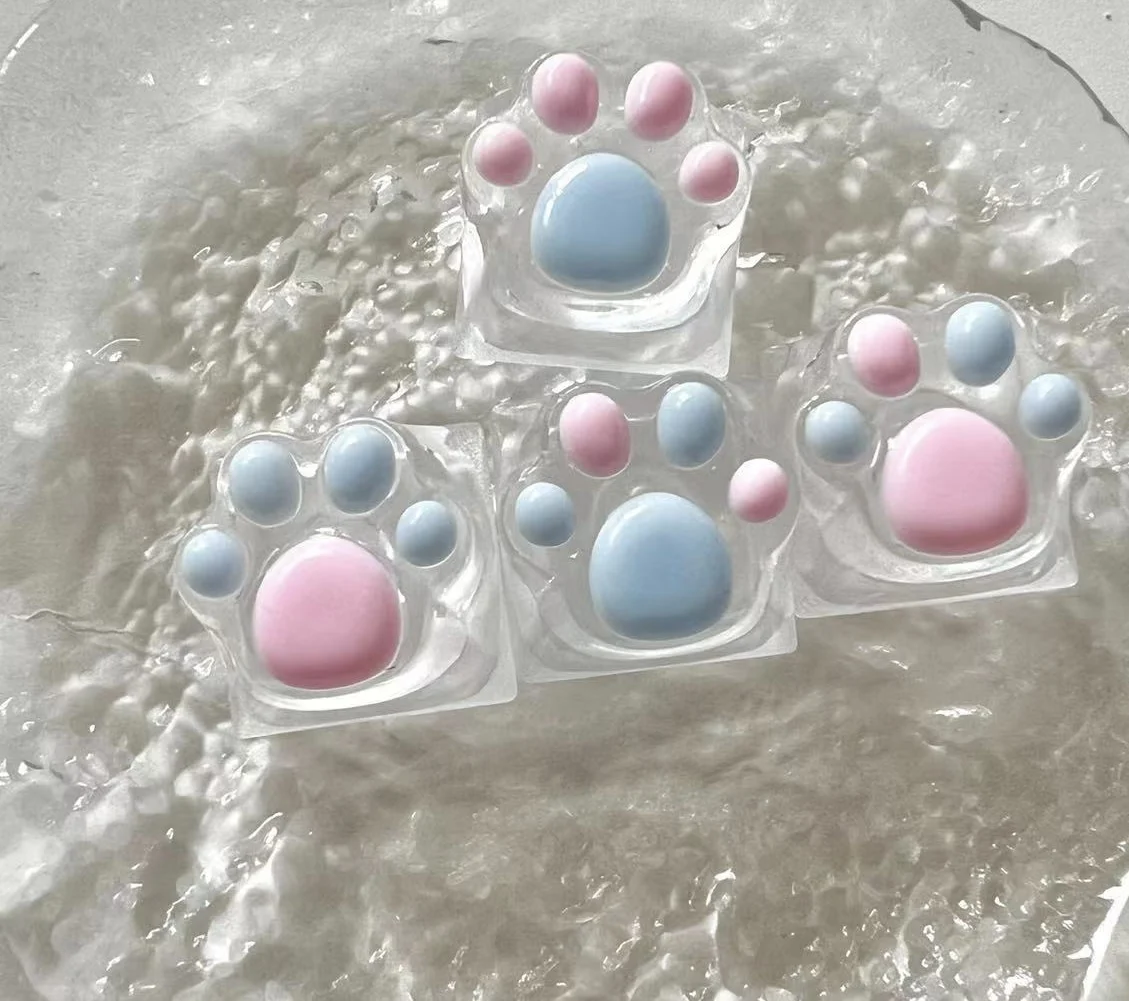 Teclado mecánico personalizado, con forma de tapa transparente Pata de Gato, eje cruzado OEM, resina hecha a mano, R4, 1 unidad/4 piezas - imagen 4