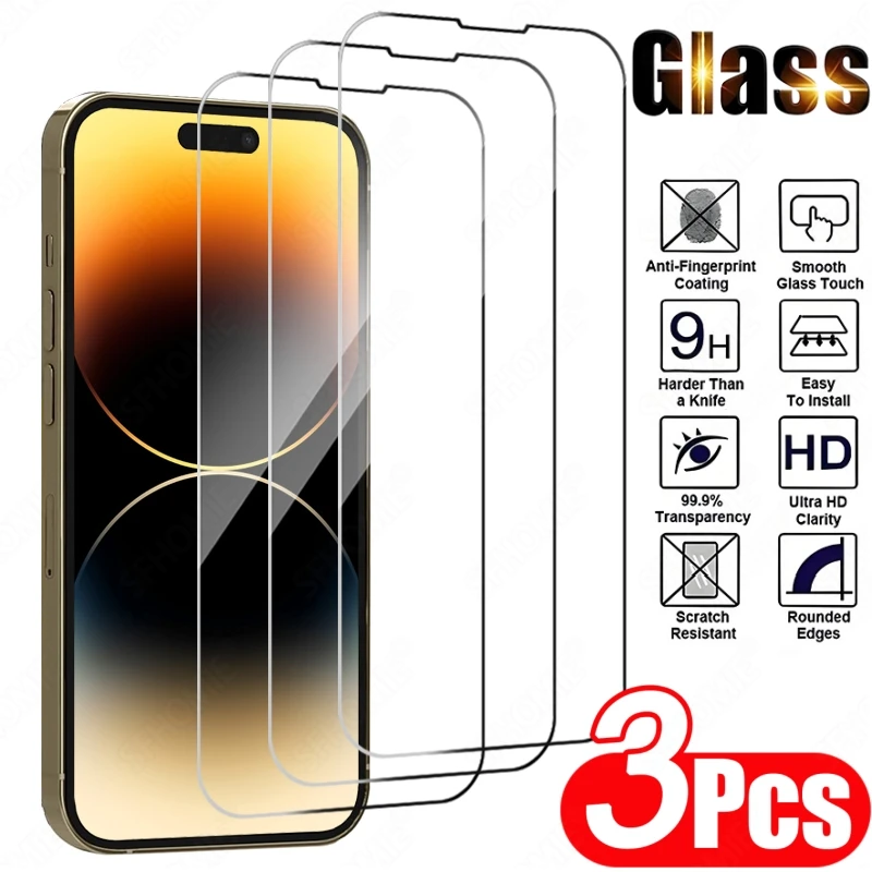 3 uds protectores de pantalla de alta definición cubierta completa para iPhone 11 12 13 14 15 16 Pro Max 14 15 16 Plus película de vidrio templado