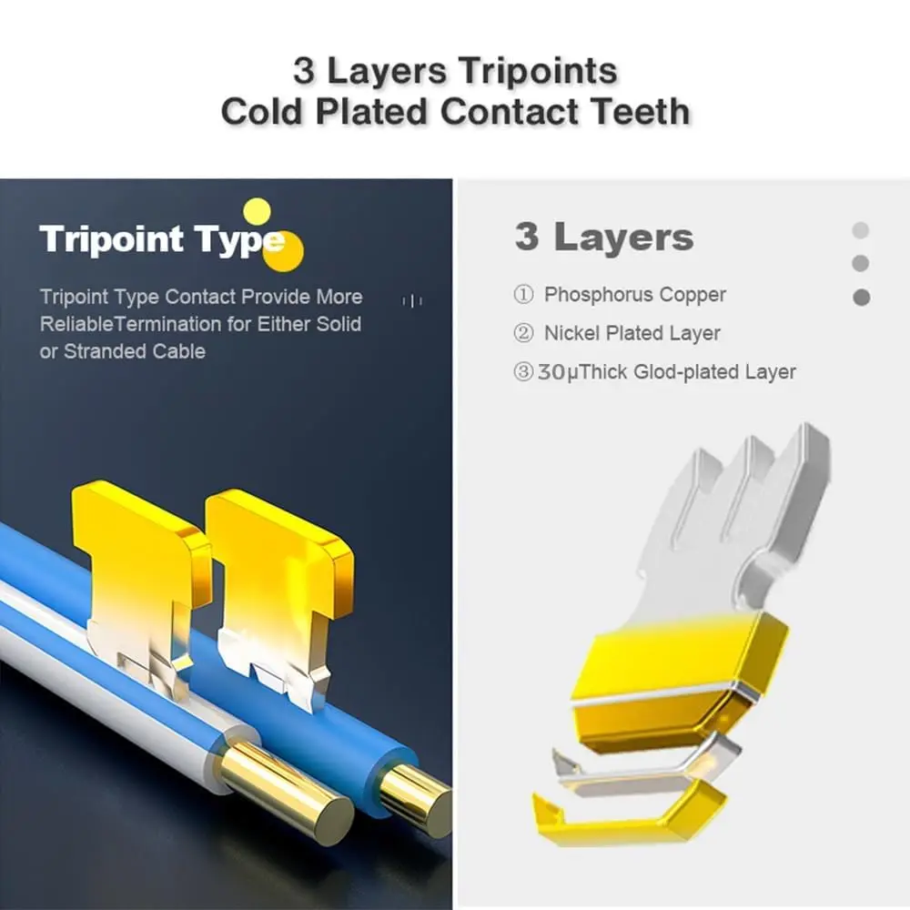 ZoeRax 200/100/50 Uds RJ45 Cat6 conector de paso RJ45 enchufes modulares agujero de 1,1mm para Cable UTP/STP sólido o trenzado - imagen 4