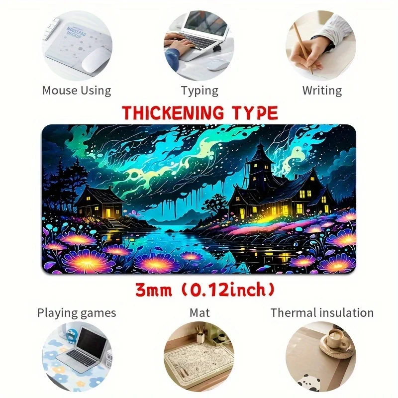 Alfombrilla de ratón grande con paisaje de ensueño, alfombrilla de escritorio de 900x400x3MM, bordes cosidos, alfombrilla de goma antideslizante para mesa, accesorios para juegos de oficina - imagen 4