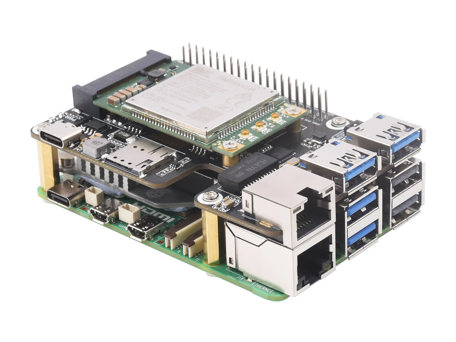 Waveshare PCIe a MiniPCIe/Gigabit Ethernet/USB 3.2 Gen1 HAT, admite interfaz MiniPCIe módulo 4G, Raspberry Pi 5 HAT - imagen 4
