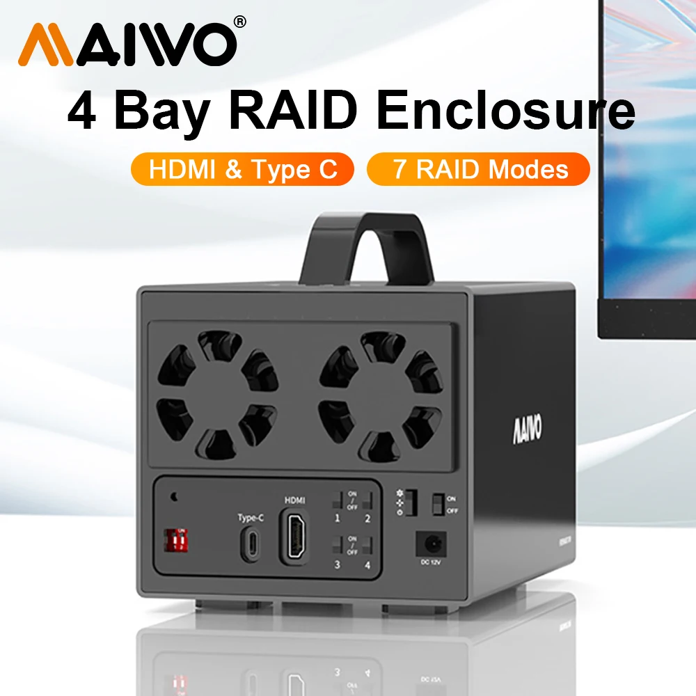 MAIWO-carcasa de disco duro externo RAID de 4 bahías, con puerto HDMI de 3,5 pulgadas, tipo C a SATA, HDD, SSD, compatible con 7 modos RAID - imagen 2