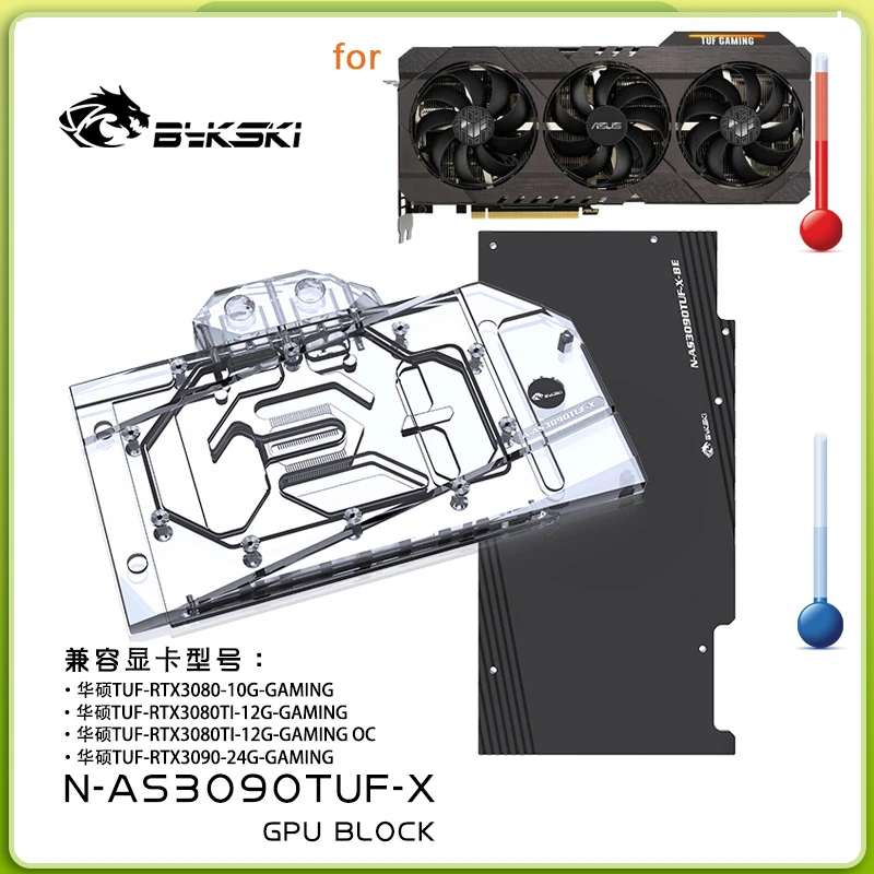 Bykski-bloque de agua para ASUS TUF RTX 3080 3090, tarjeta GPU videojuegos OC, radiador cobre, placa trasera RGB AURA N-AS3090TUF-X - imagen 5