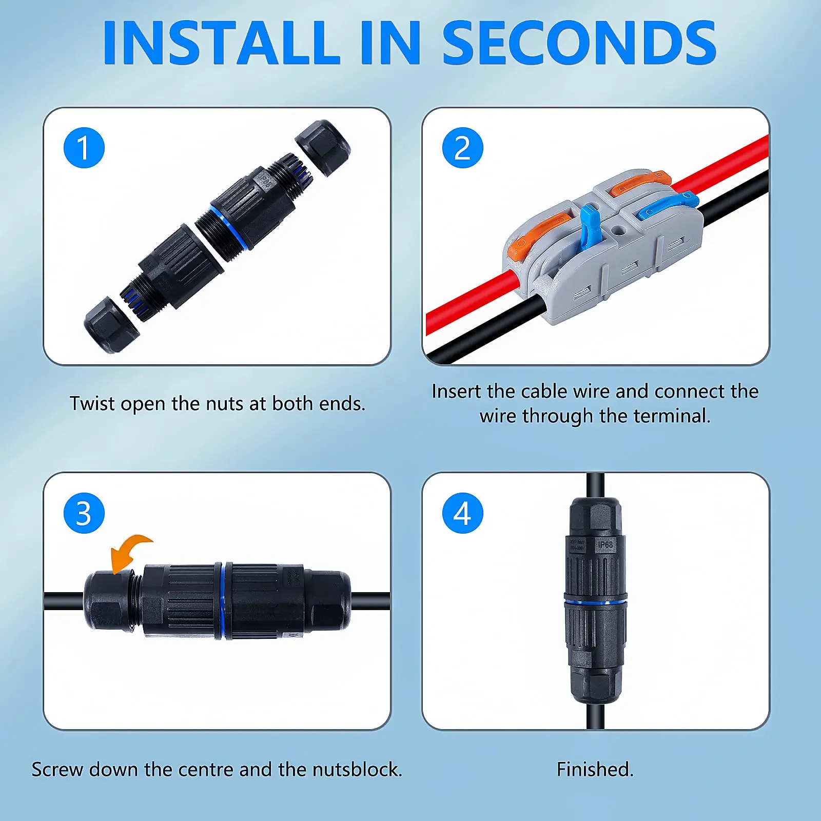 Conector de Cable eléctrico impermeable IP68, caja de conexiones para exteriores, 5 uds., conectores eléctricos de 3 vías para Awg 28-12, 1/2 Uds. - imagen 5