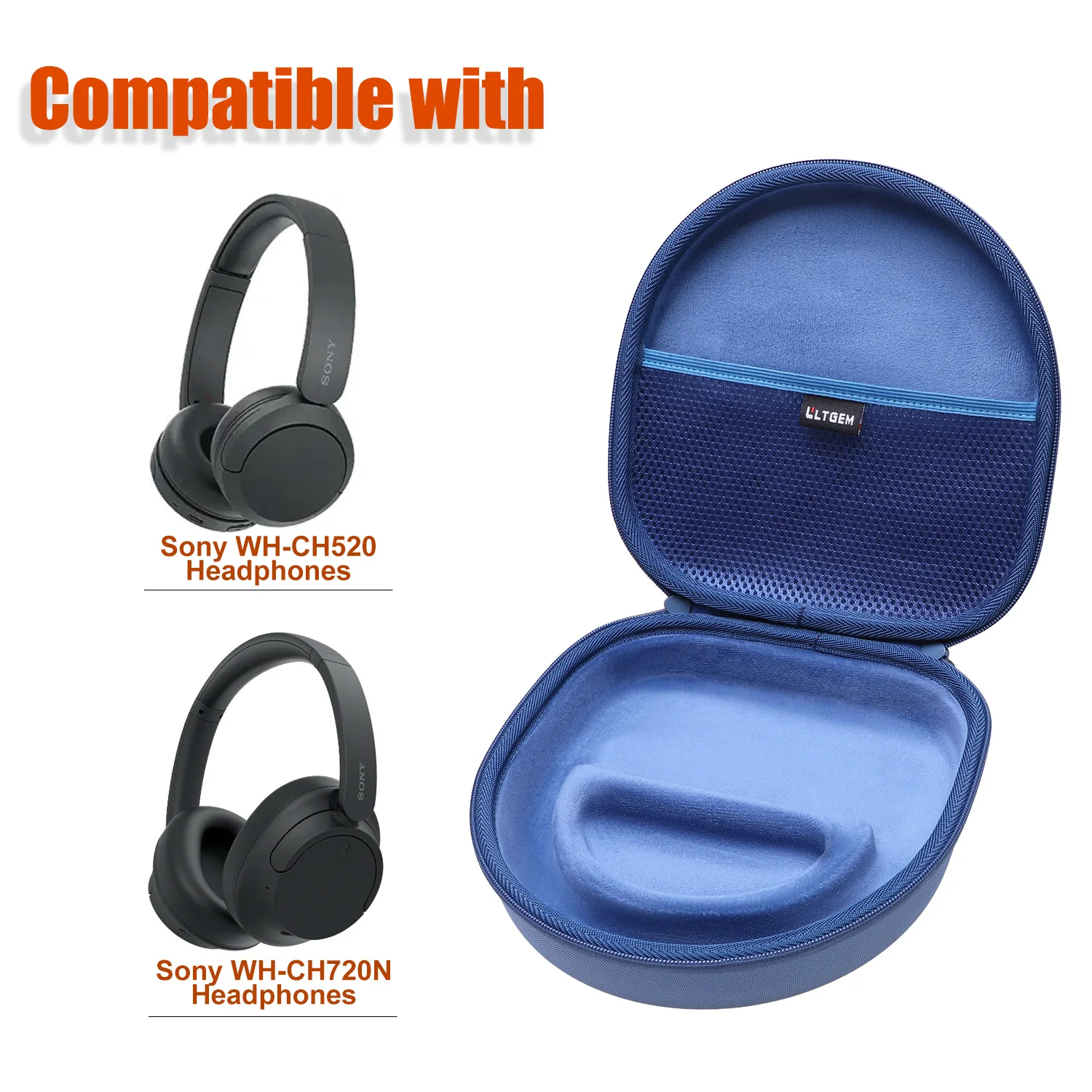 Estuche rígido de EVA para auriculares inalámbricos, bolsa de almacenamiento protectora con cancelación de ruido para Sony WH-CH520/720N - imagen 5