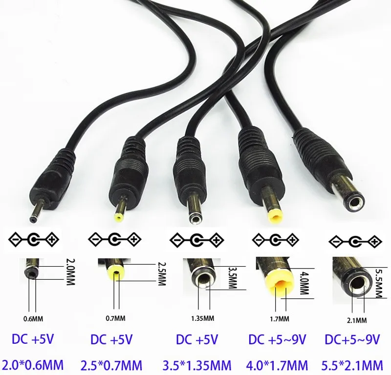 Cable USB a DC 5V – Conectores Jack 2.0-5.5mm, 80cm, Negro