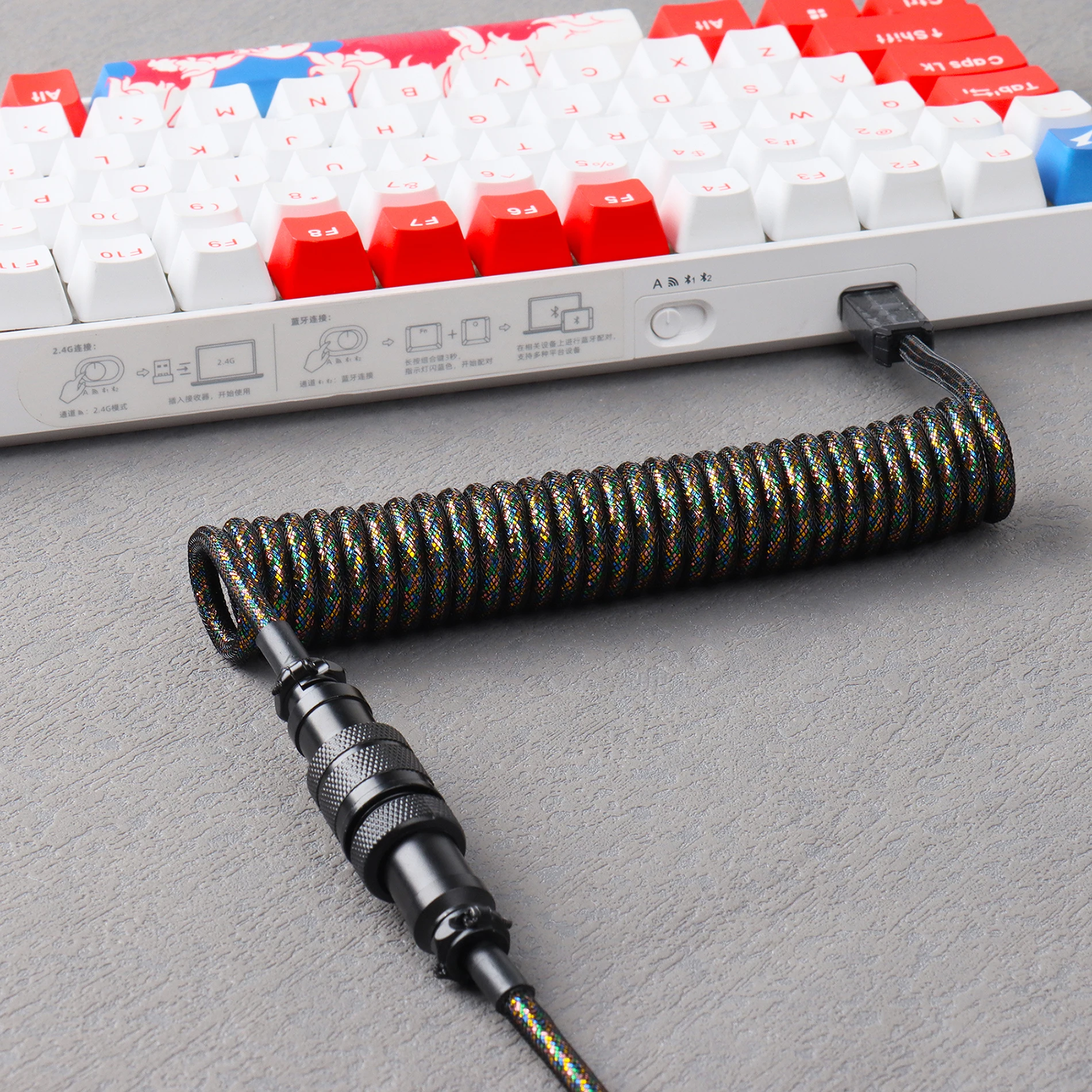 LANO-teclado mecánico en espiral para jugar, Cable de bobina colorido Usb C, conector de aviador, teclado en espiral, Cable GX16 de aviación - imagen 2